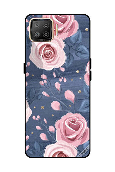 Covernex غطاء حماية لهاتف OPPO F17 بنقشة ورود وردية وأوراق رمادية داكنة