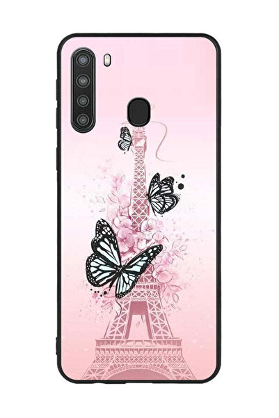 Covernex غطاء حماية لهاتف سامسونج جالاكسي A21 برسومات فراشات سوداء على برج إيفيل
