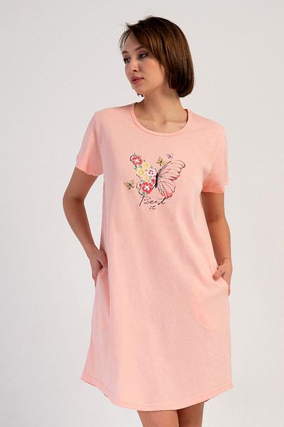 VİENETTA Cotton Women's Plus Size Short Sleeve Nightdress , 410062