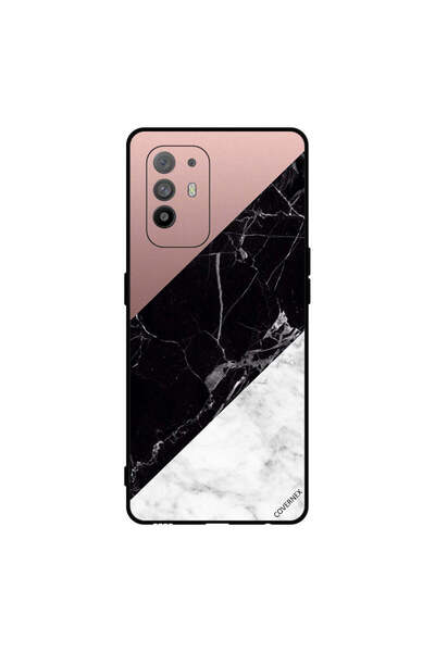 Covernex غطاء حماية لهاتف Oppo A95، أبيض وأسود، الجزء العلوي من الرخام، بنمط ...