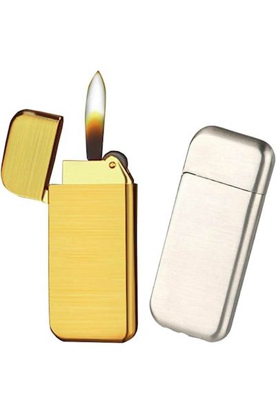 dalimag Brichetă metalică subțire, rezistentă la vânt, reîncărcabilă, 6,5 x 2,5 cm, gri, Dalimag