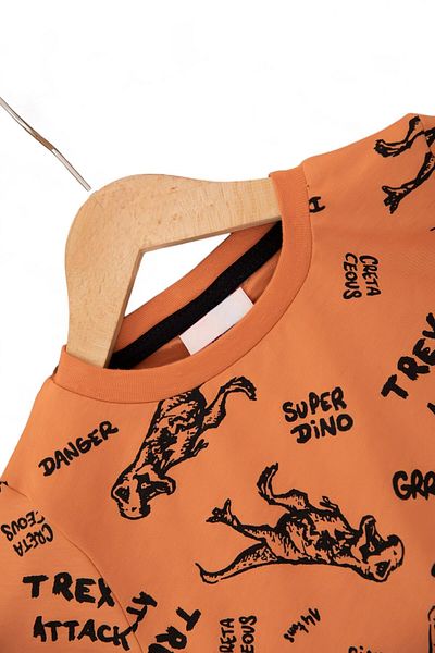 VOY KİDS Boy's Summer Dinosaur Printed 6-7-8-9-10 Years Old Single Bottom Top Shorts Set