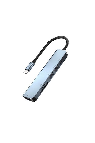 OEM HUB Adaptor 5 in 1, USB Type-C, 3xUSB 3.0 PD, 100W, Card Reader, Aluminium Gray