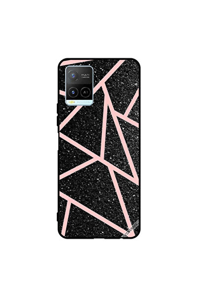 Covernex غطاء حماية لهاتف فيفو Y32 أسود لامع بنقشة مسارات وردية فاتحة