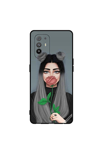 Covernex Protective Case Cover For Oppo A95 Cute Girl Hide Mouth On Peach Rose