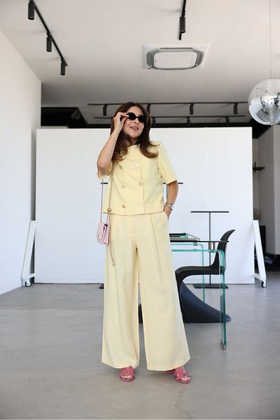 Özge Özgenç Wide Leg Linen Trousers with Pens