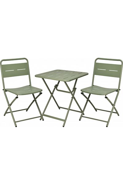 Koopman Foldable Balcony Furniture Set – Square Table and 2 Green Metal Chairs