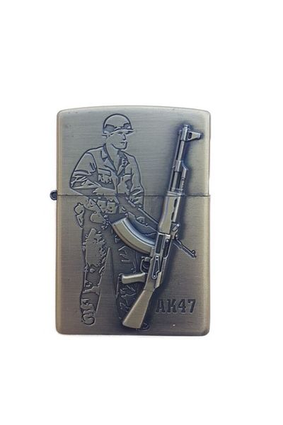 dalimag Brichetă 3D în relief, metal, pușcă AK47, benzină, 6 cm, aurie