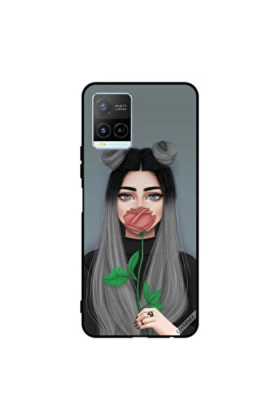 Covernex Protective Case Cover For Vivo Y32 Cute Girl Hide Mouth On Peach Rose