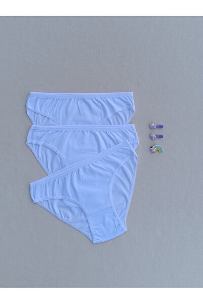 siyalife Chiloți din țesătură pieptănată din bumbac alb, 3 piese, pentru femei