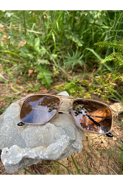 Ferrucci Transparent Bronze Shiny Framed Gold Gold Metal Detailed Police Model Unisex Sunglasses