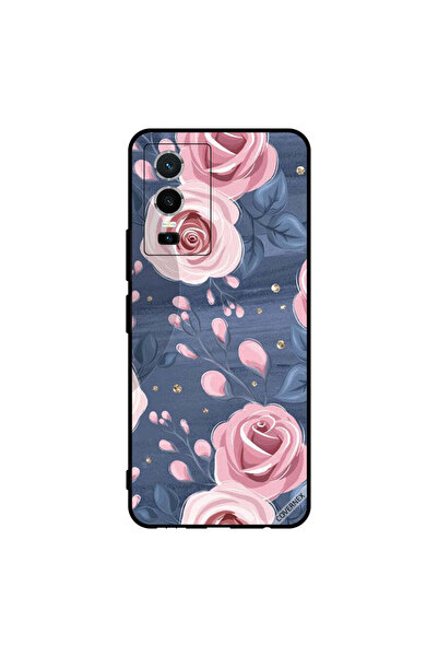 Covernex غطاء حماية لهاتف فيفو Y76 5G بنقشة ورود وردية وأوراق رمادية داكنة