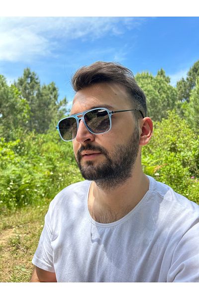 Ferrucci Black Metal Detailed Police Model Unisex Sunglasses with Blue Matte Frame