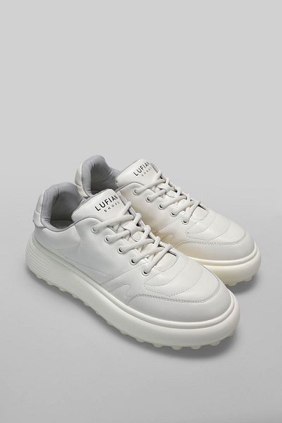 Lufian Genuine Leather Lace-Up Comfortable Casual Sneaker White