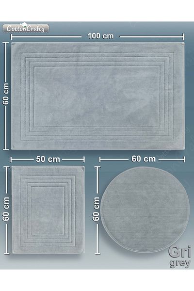 CottonCrafty Σετ πατάκι μπάνιου από βαμβακερό υφαντό απορροφητικό νερό, χαλί μπάνιου, VERA, Σετ τουαλέτας 3 τεμαχίων 60x100-60x50-60x60