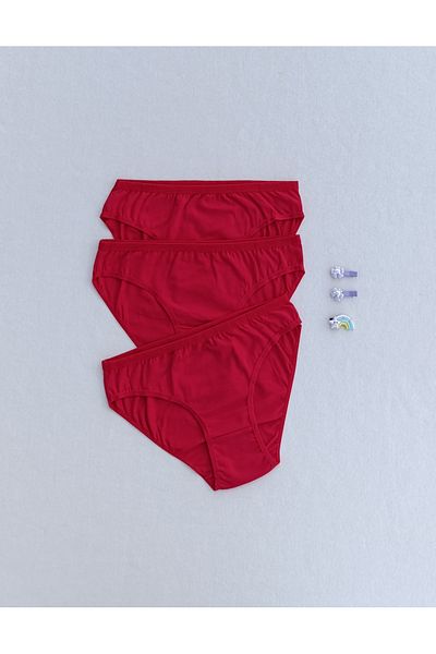 siyalife Women's Cotton Red Color 3-Piece Combed Cotton Fabric Panties Bikini Slip