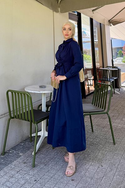 Tesettür Diyarı Women's Shirt Collar Tie Detailed Dress