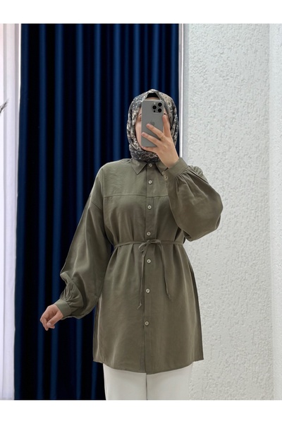 MİHRA STORE Yelilia Lace-up Robe Modal πουκάμισο-PE223 Χακί