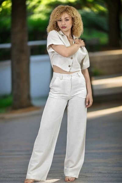 yagmurberen Short Sleeve Men's Flaming Linen Shirt with Pocket Pipe Leg Flaming Linen Pants Double Set