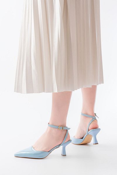lavish Gold St-004 Baby Blue Patent Leather Daily 7 cm Heeled Shoes