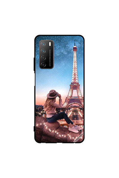 Covernex غطاء حماية لهاتف Honor Play 4 بتصميم فتاة القبعة البنية وبرج إيفيل