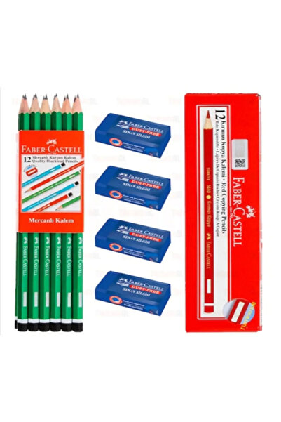 Faber Castel 12 قطعة قلم رصاص + قلم أحمر فابر كاستل 12 قطعة + 4 قطع ممحاة فاب...