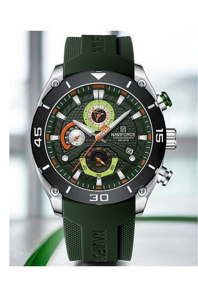 Naviforce Sport Chronograph Wrist Watch for Men with Silicone Strap Water Resistant Multi-Function Timepiece