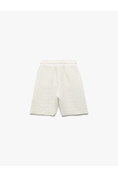 Koton Cotton Basic Muslin Shorts with Lace-Up Pockets at the Waist