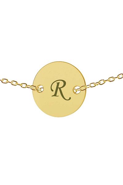 dalimag Lant argint 925 placat cu aur de 24k, 50 cm, banut gravat litera R