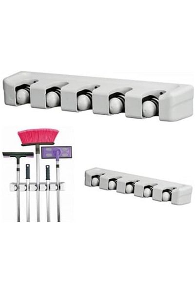 AKC GROUP Magic Mop and Broom Holder – Wall Mountable, Self-Adhesive Storage Rack for Mops, Brooms, and Clea