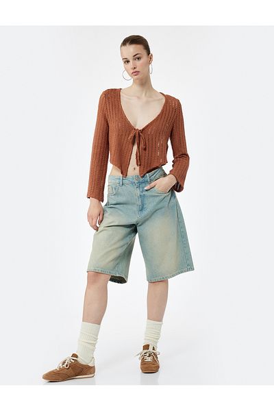 Koton Cotton Tie-Up Long Sleeve Cardigan