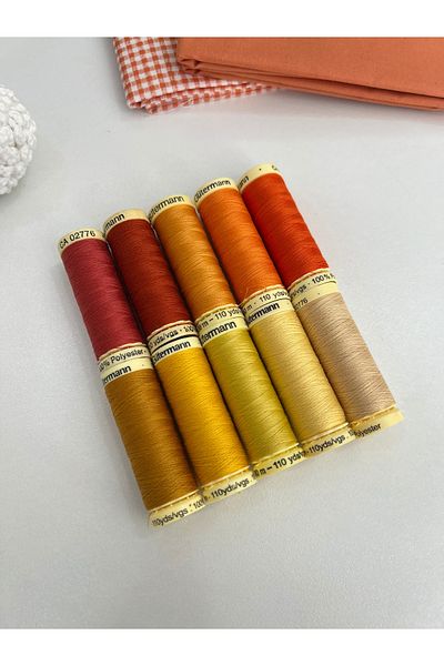 goblenkanaviçe Gutermann Sewing Thread Set Orange Colors Set of 10 100Mt Bobbins