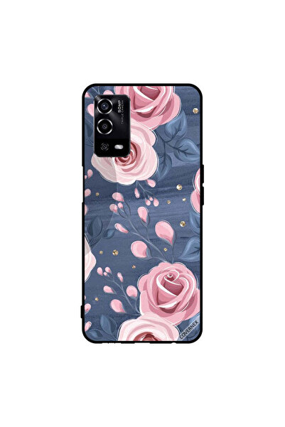 Covernex غطاء حماية لهاتف Oppo A55/56 بنقشة ورود وردية وأوراق رمادية داكنة