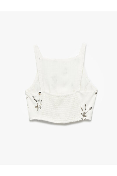 Koton Embroidery Detailed Gipeli Halter Neck Crop Floral Blouse
