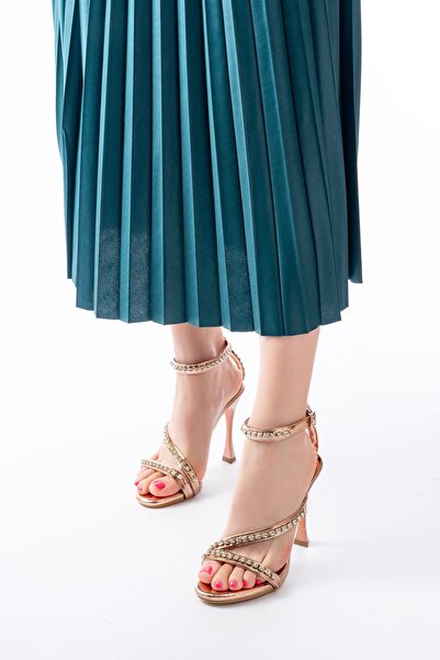 Genel Markalar A-20 Rose Taşlı Vivet Platformlu Topuklu Kadın Ayakkabı