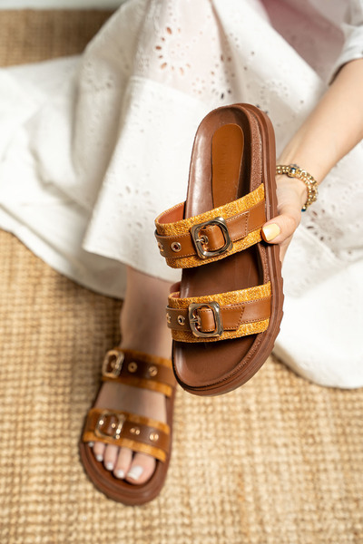 LAMİNTA Дамски сламени пантофи с катарами Bassa