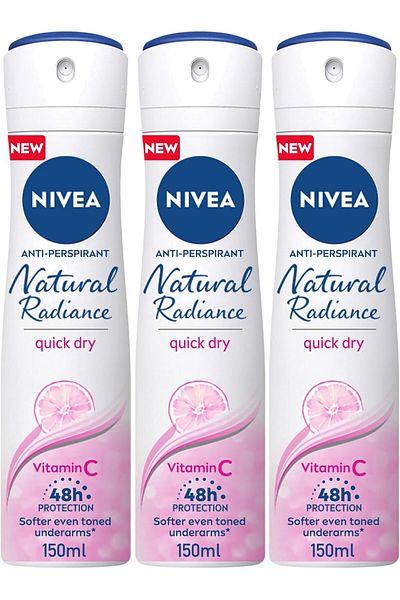 NIVEA Antiperspirant Spray for Women, 48h Protection, Natural Radiance, 3x150ml