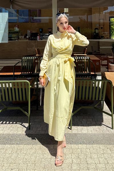 Tesettür Diyarı Women's Shirt Collar Tie Detailed Dress