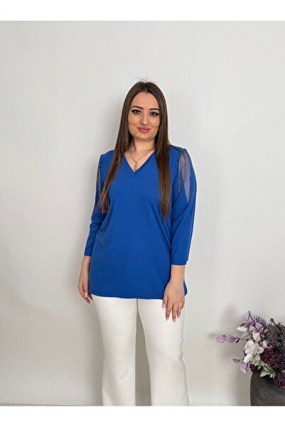 DE WHITES Plus Size Shoulder Chain ​​Detail Bluz