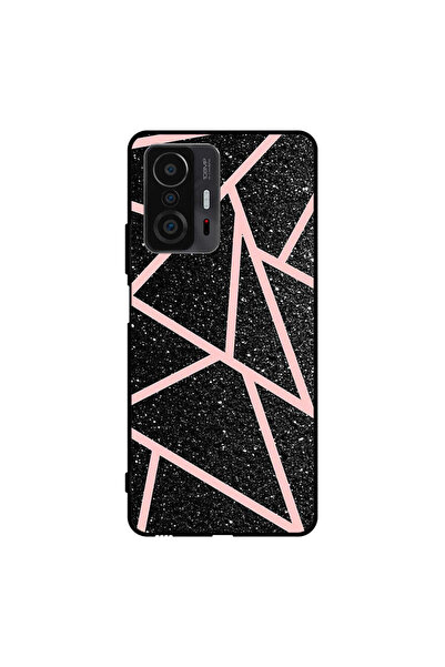 Covernex غطاء حماية لهاتف شاومي 11T، أسود لامع، بنقشة مسارات وردية فاتحة