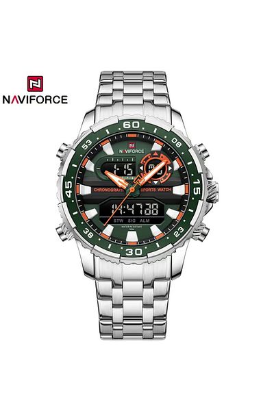 Naviforce Men's Sport Analog-Digital Watch – 44mm Stainless Steel Strap, Alarm & Date, Water Resistant