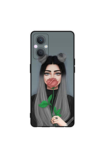 Covernex Protective Case Cover For Oppo A96 Cute Girl Hide Mouth On Peach Rose