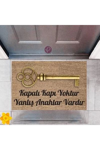 Mu Art Ahşap Door Mat Decorative Digital Printing Key P-2391