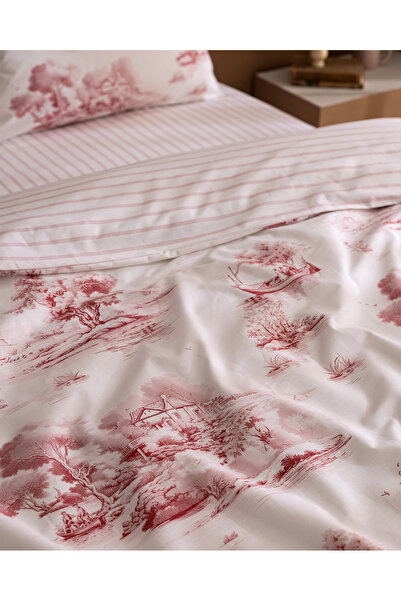 Madame Coco Bonneville Çift Kişilik %100 Pamuk Ranforce Baskılı Nevresim Takımı - Kırmızı