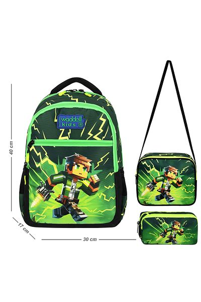 Waddell Rucsac pentru școală primară Mycraf Creeper, cutie de prânz și trusa cu 2 buzunare