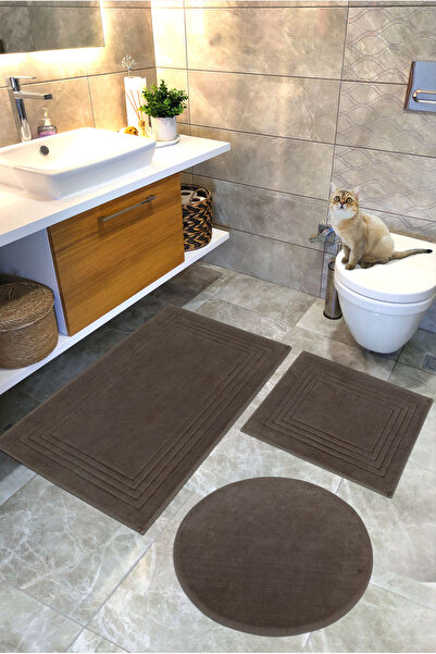 Cotton Crafty Σετ πατάκι μπάνιου από βαμβακερό υφαντό απορροφητικό νερό, χαλί μπάνιου, VERA, Σετ τουαλέτας 3 τεμαχίων 60x100-60x50-60x60