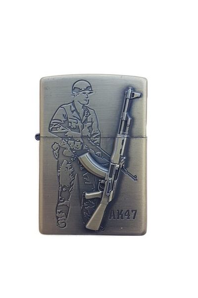 dalimag Brichetă 3D în relief, metal, pușcă AK47, benzină, 6 cm, aurie