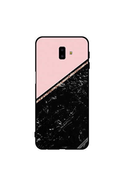 Covernex غطاء حماية لهاتف سامسونج جالاكسي J6+ - أسود رخامي وشريط ذهبي