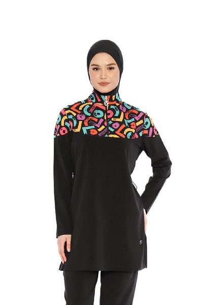allsea Colorful Patterned Full Covered Hijab Swimsuit – Half Zipper C4T2N26