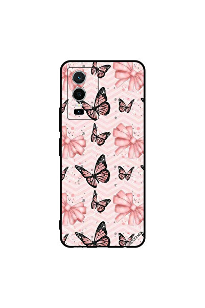 Covernex Protective Case Cover For vivo Y76 5G Black & Peach Color Butterflies